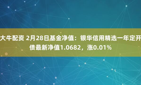 大牛配资 2月28日基金净值：银华信用精选一年定开债最新净值1.0682，涨0.01%